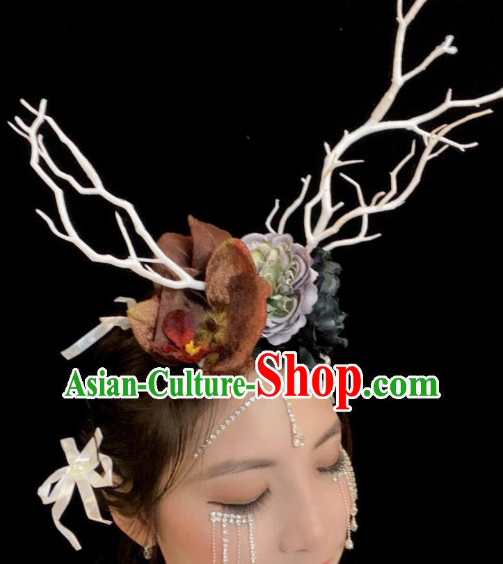 Handmade Branch Royal Crown Top Baroque Silk Flowers Headdress Party Headwear