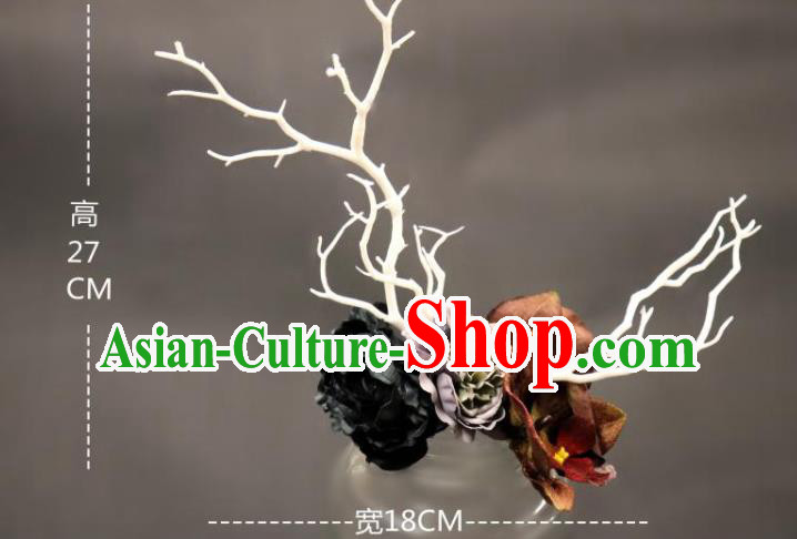 Handmade Branch Royal Crown Top Baroque Silk Flowers Headdress Party Headwear