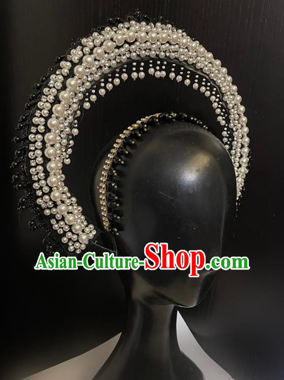 Top Baroque Top Hat Handmade Pearls Headdress Party Goddess Royal Crown Headwear
