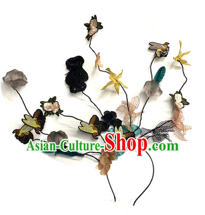 Handmade Baroque Style Hair Clasp Branch Headdress Top Party Embroidered Royal Crown Headwear