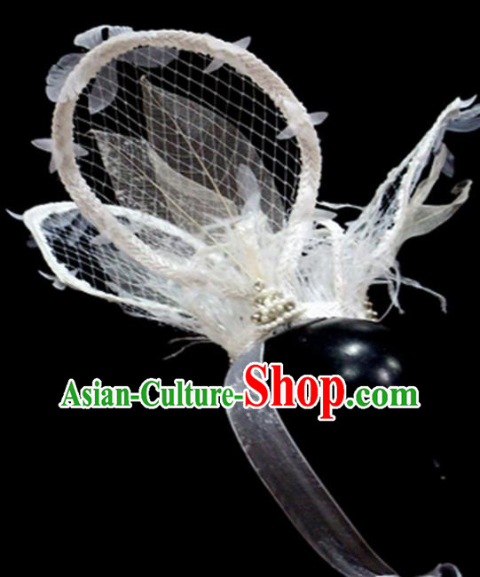 Top Party Royal Crown Headwear Handmade Baroque Style Top Hat Lace Feather Headdress