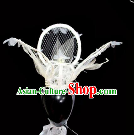 Top Party Royal Crown Headwear Handmade Baroque Style Top Hat Lace Feather Headdress