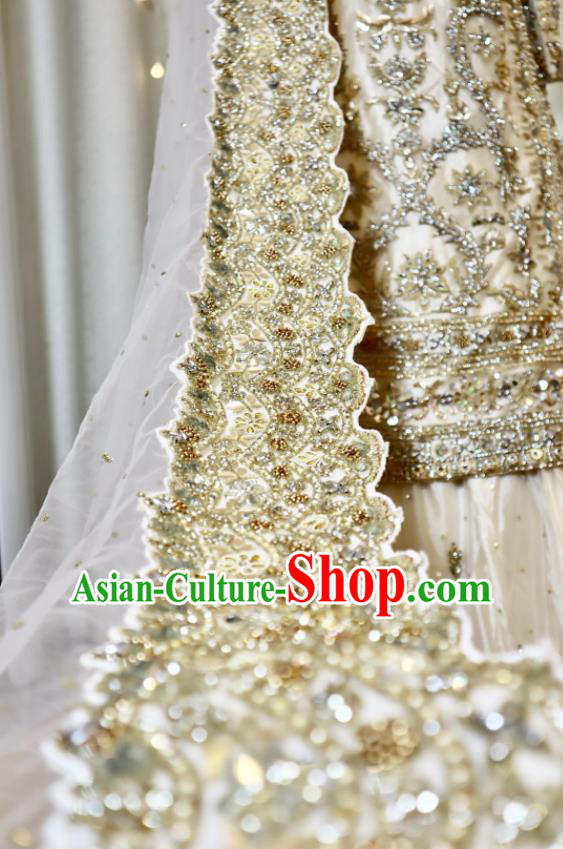 India Bride Clothing Traditional Garment Costumes Indian Wedding Dress Top Embroidered Champagne Lengha Outfit