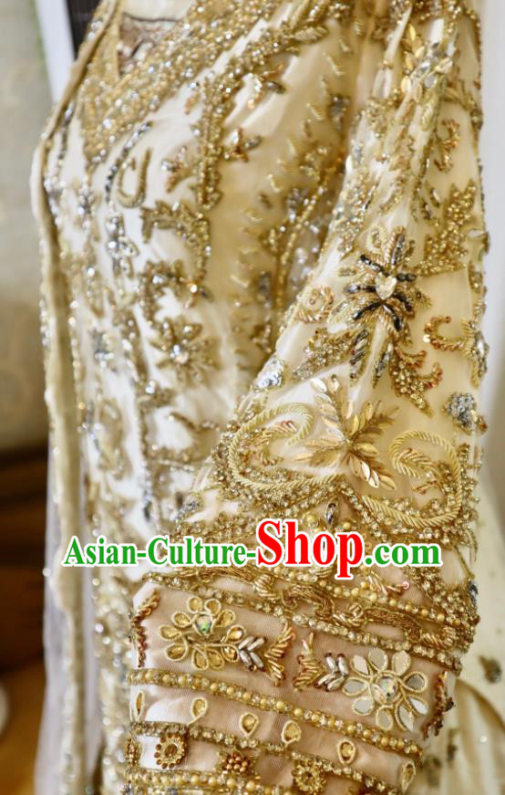 India Bride Clothing Traditional Garment Costumes Indian Wedding Dress Top Embroidered Champagne Lengha Outfit