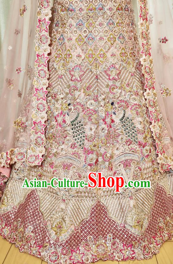 Indian Traditional Garment Costumes Wedding Dress Top Embroidered Pink Lengha Outfit India Bride Clothing