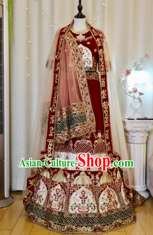 Asian Embroidered Outfit Top Indian Sari Clothing Traditional Garment India Red Wedding Dress