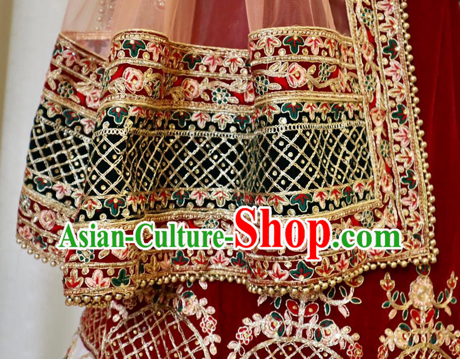 Asian Embroidered Outfit Top Indian Sari Clothing Traditional Garment India Red Wedding Dress