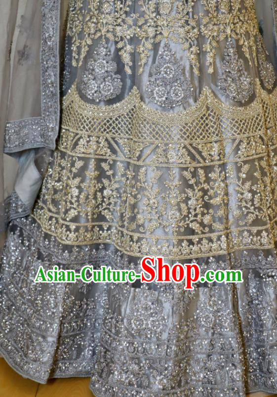India Wedding Dress Asian Embroidered Blue Outfit Top Indian Clothing Traditional Lengha Garment