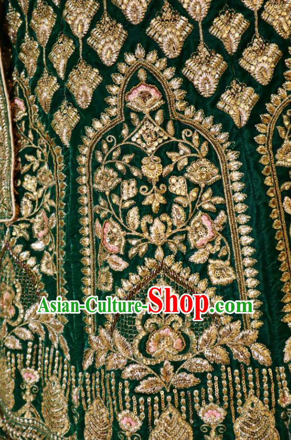 India Traditional Lengha Garment Wedding Dress Asian Embroidered Deep Green Outfit Top Indian Clothing