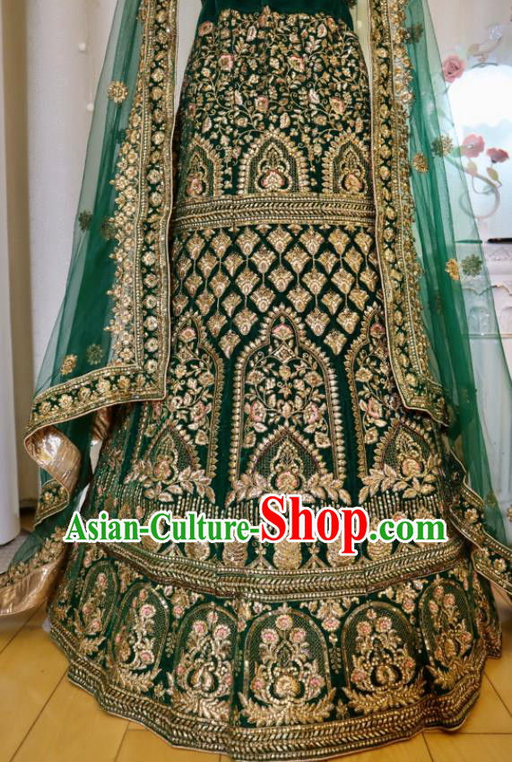 India Traditional Lengha Garment Wedding Dress Asian Embroidered Deep Green Outfit Top Indian Clothing