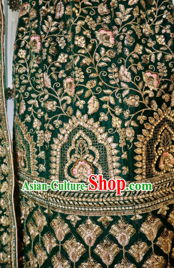 India Traditional Lengha Garment Wedding Dress Asian Embroidered Deep Green Outfit Top Indian Clothing