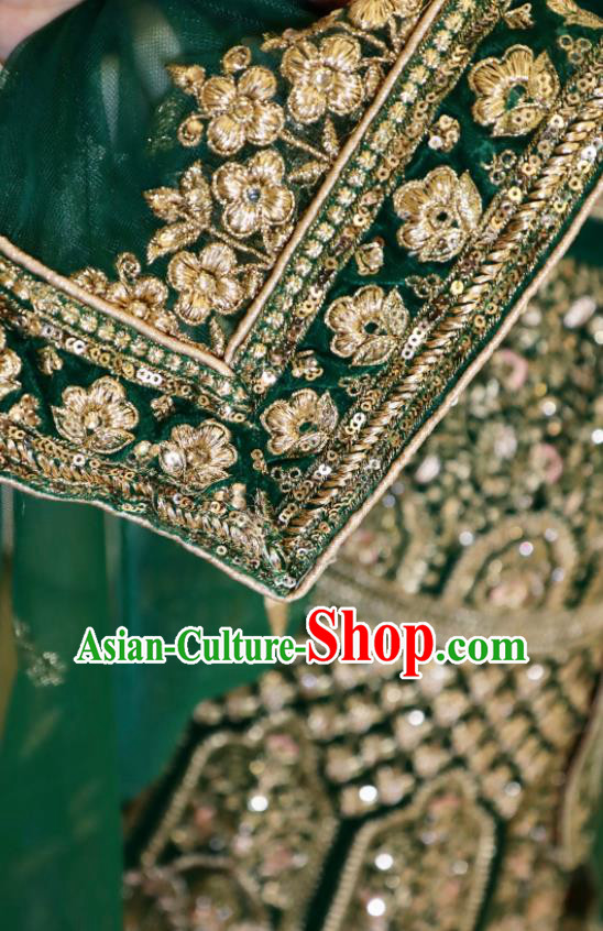 India Traditional Lengha Garment Wedding Dress Asian Embroidered Deep Green Outfit Top Indian Clothing