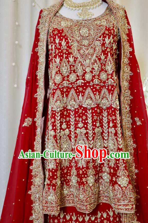 Top Indian Wedding Clothing India Traditional Lengha Garment Embroidered Red Dress Outfit