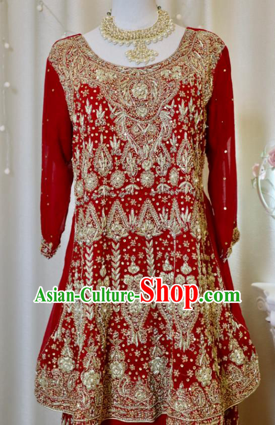 Top Indian Wedding Clothing India Traditional Lengha Garment Embroidered Red Dress Outfit