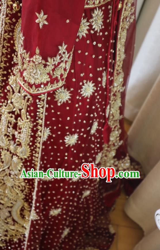 Top Embroidered Red Dress Outfit Indian Wedding Clothing India Traditional Lengha Garment