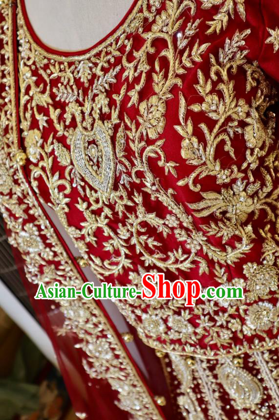 Top Embroidered Red Dress Outfit Indian Wedding Clothing India Traditional Lengha Garment
