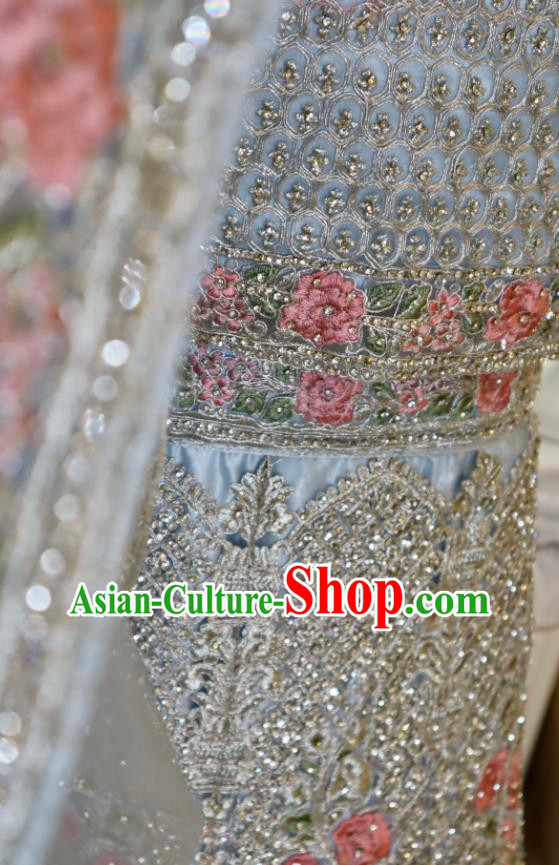 India Traditional Lengha Garment Top Embroidered Blue Dress Outfit Indian Wedding Clothing