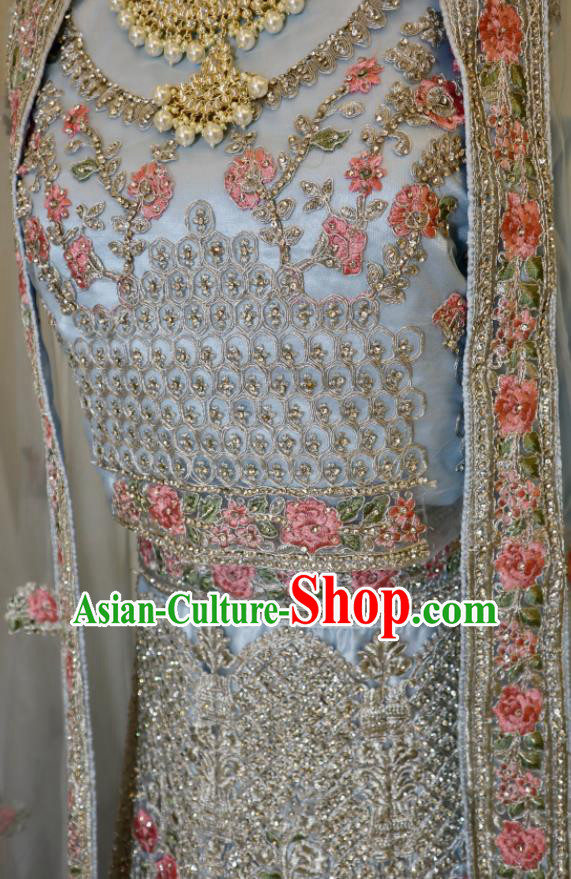 India Traditional Lengha Garment Top Embroidered Blue Dress Outfit Indian Wedding Clothing
