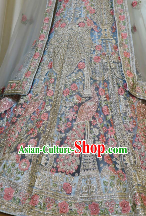 India Traditional Lengha Garment Top Embroidered Blue Dress Outfit Indian Wedding Clothing
