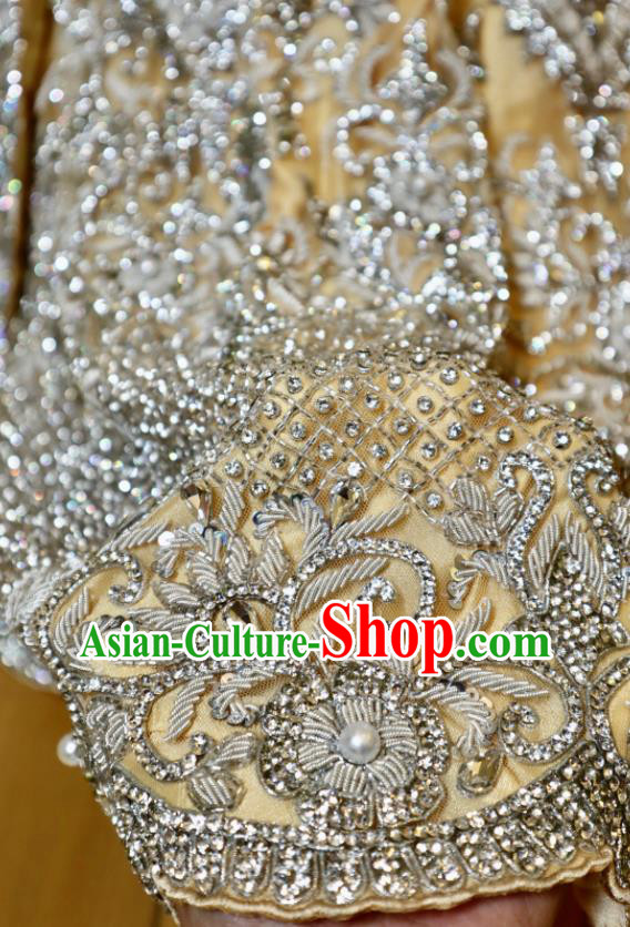 Top India Bride Lengha Garment Traditional Embroidered Yellow Dress Outfit Indian Wedding Clothing