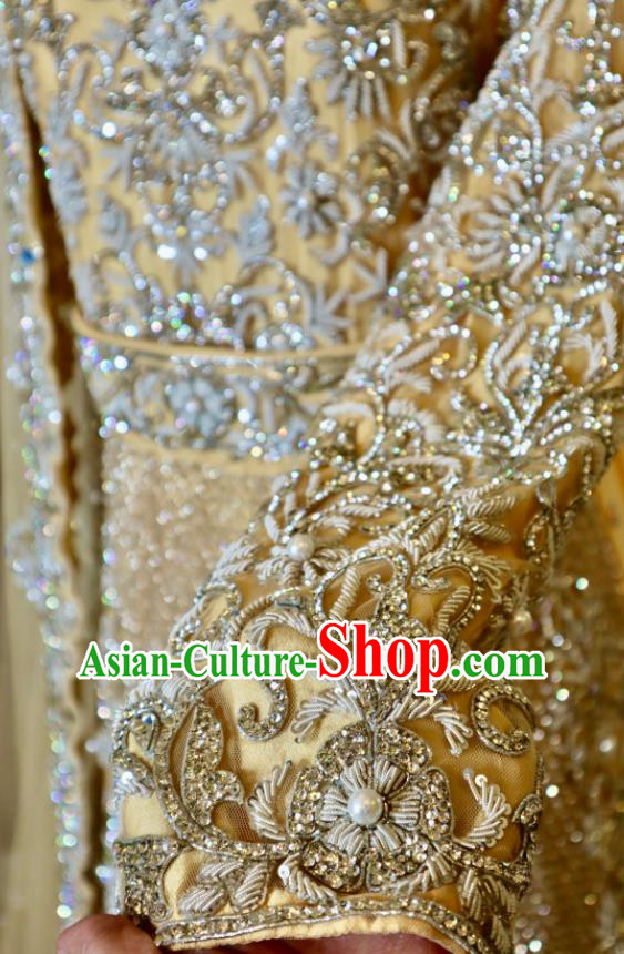 Top India Bride Lengha Garment Traditional Embroidered Yellow Dress Outfit Indian Wedding Clothing