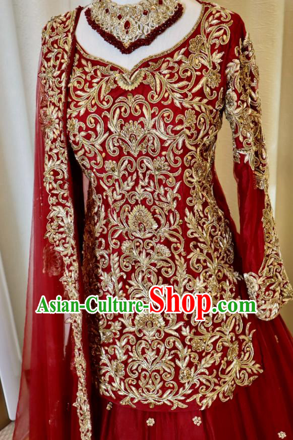 Indian Wedding Clothing Top India Bride Lengha Garment Traditional Embroidered Red Dress Outfit