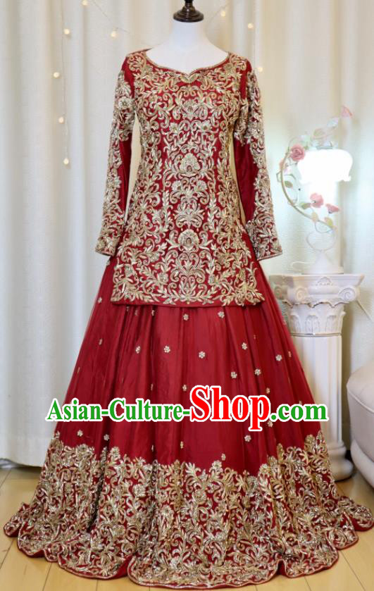 Indian Wedding Clothing Top India Bride Lengha Garment Traditional Embroidered Red Dress Outfit