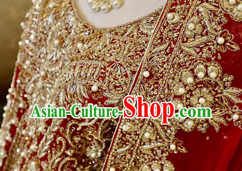 Top Indian Traditional Garment India Wedding Dress Embroidered Red Skirt Outfit Lengha Clothing