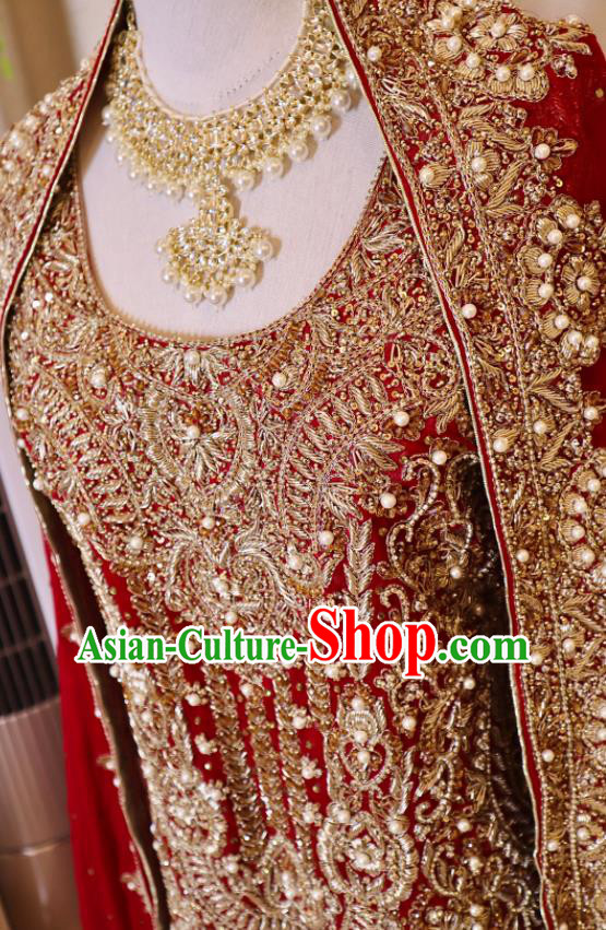 Top Indian Traditional Garment India Wedding Dress Embroidered Red Skirt Outfit Lengha Clothing