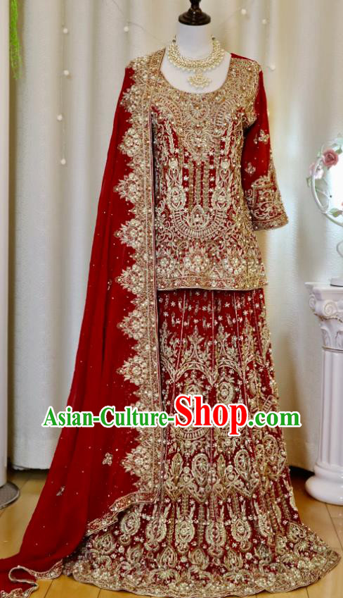 Top Indian Traditional Garment India Wedding Dress Embroidered Red Skirt Outfit Lengha Clothing