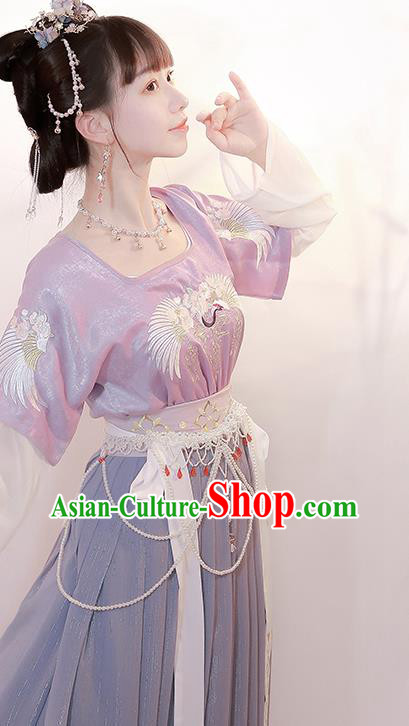 Chinese Ancient Young Lady Violet Dress Tang Dynasty Princess Costumes Traditional Hanfu Clothing