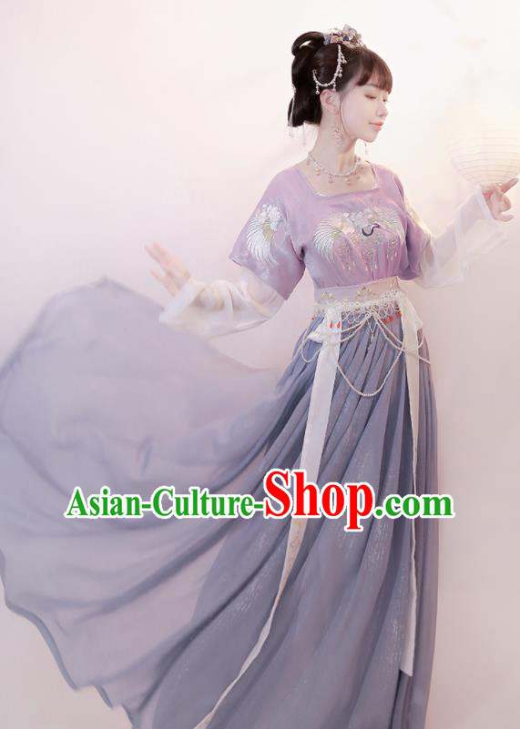 Chinese Ancient Young Lady Violet Dress Tang Dynasty Princess Costumes Traditional Hanfu Clothing