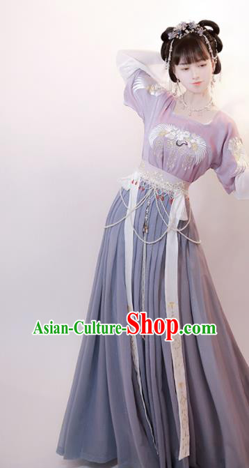 Chinese Ancient Young Lady Violet Dress Tang Dynasty Princess Costumes Traditional Hanfu Clothing