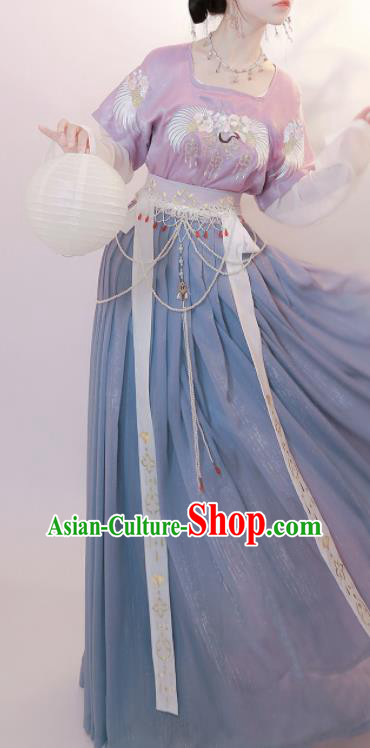 Chinese Ancient Young Lady Violet Dress Tang Dynasty Princess Costumes Traditional Hanfu Clothing
