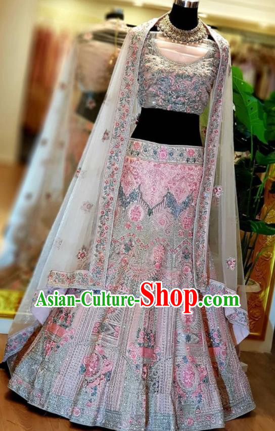 Indian Embroidered Pink Outfit Traditional Wedding Dress Top India Clothing Bride Lengha Garment