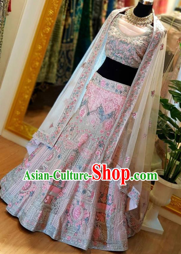 Indian Embroidered Pink Outfit Traditional Wedding Dress Top India Clothing Bride Lengha Garment