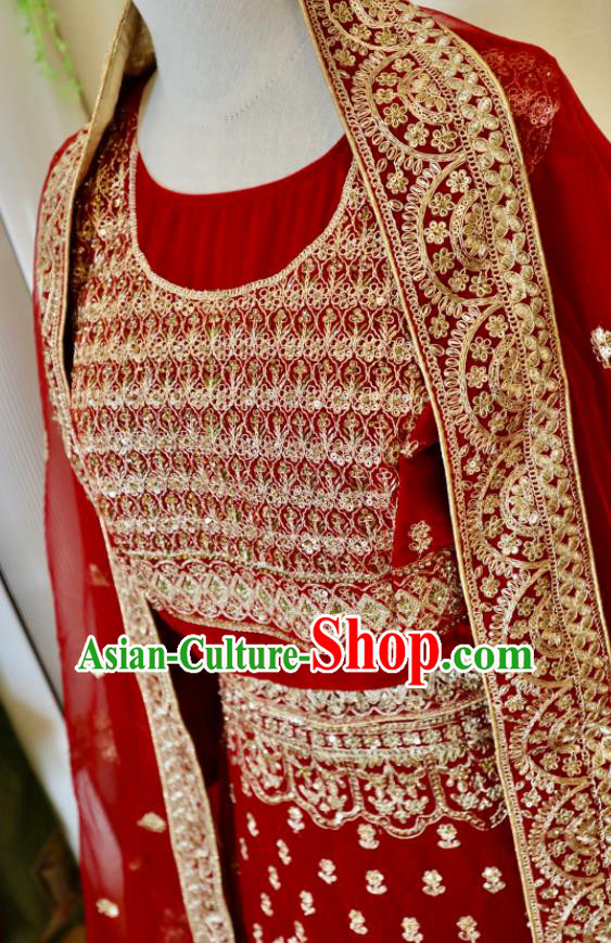 Top India Clothing Indian Bride Lengha Garment Embroidered Red Outfit Traditional Wedding Dress