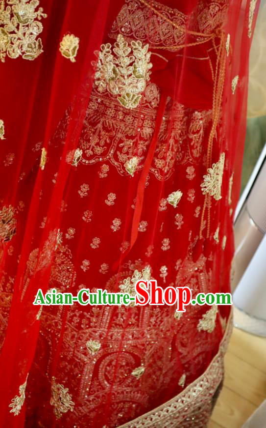 Top India Clothing Indian Bride Lengha Garment Embroidered Red Outfit Traditional Wedding Dress