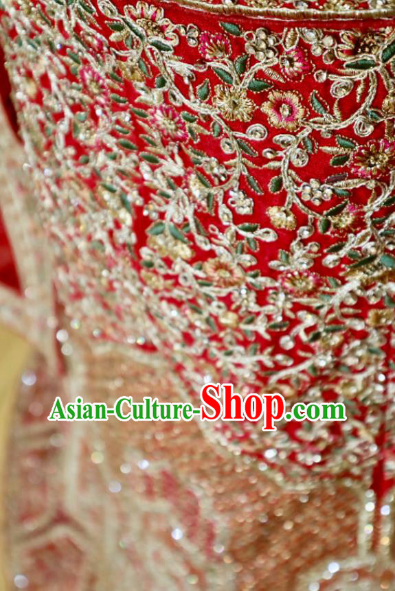 Top Traditional Wedding Dress India Clothing Indian Bride Lengha Garment Embroidered Red Outfit