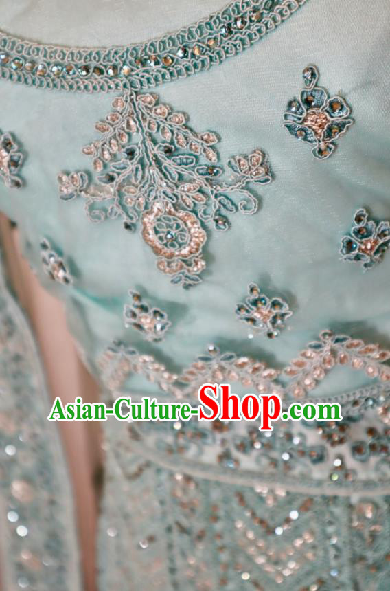 Top Embroidered Blue Outfit Traditional Wedding Dress India Clothing Indian Bride Lengha Garment