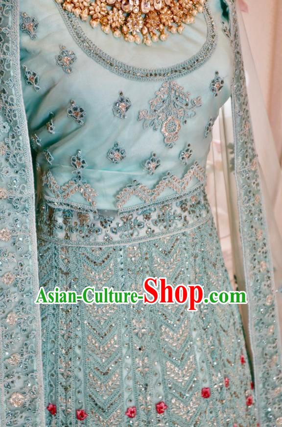 Top Embroidered Blue Outfit Traditional Wedding Dress India Clothing Indian Bride Lengha Garment