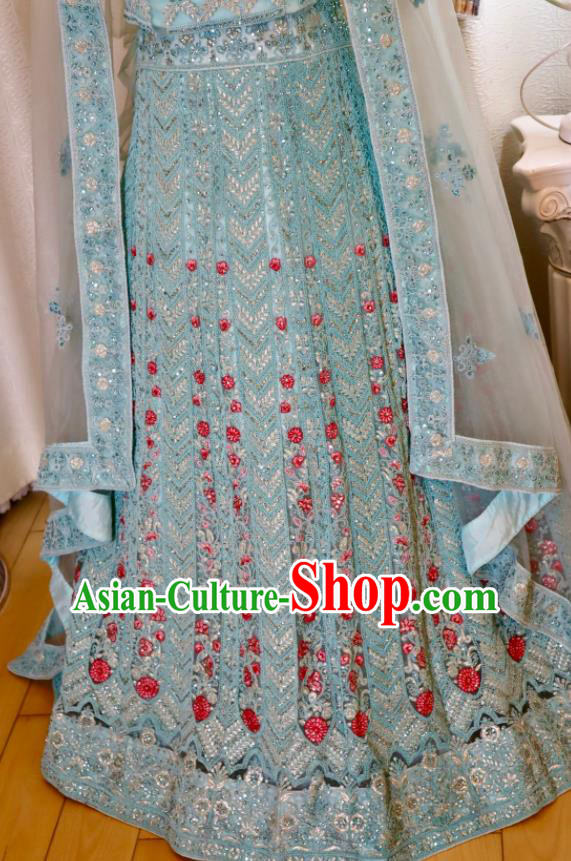 Top Embroidered Blue Outfit Traditional Wedding Dress India Clothing Indian Bride Lengha Garment