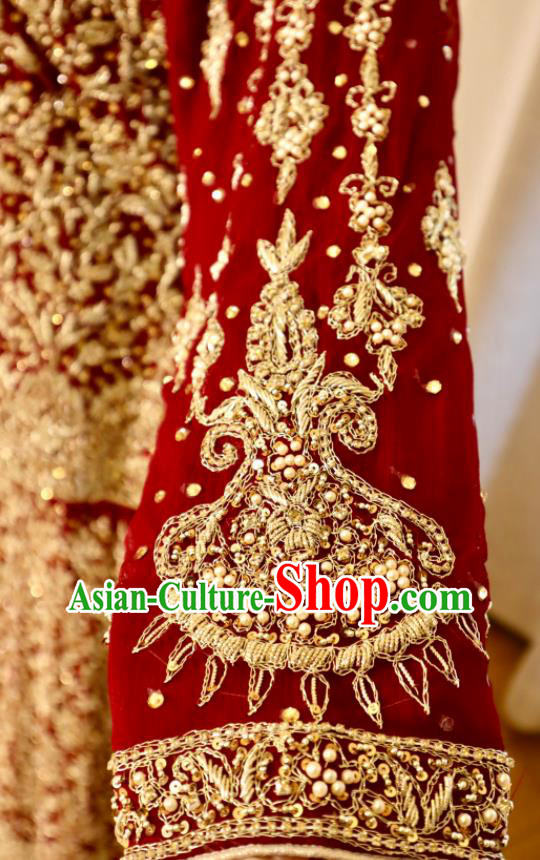 India Clothing Indian Bride Lengha Garment Top Embroidered Beads Red Outfit Traditional Wedding Dress