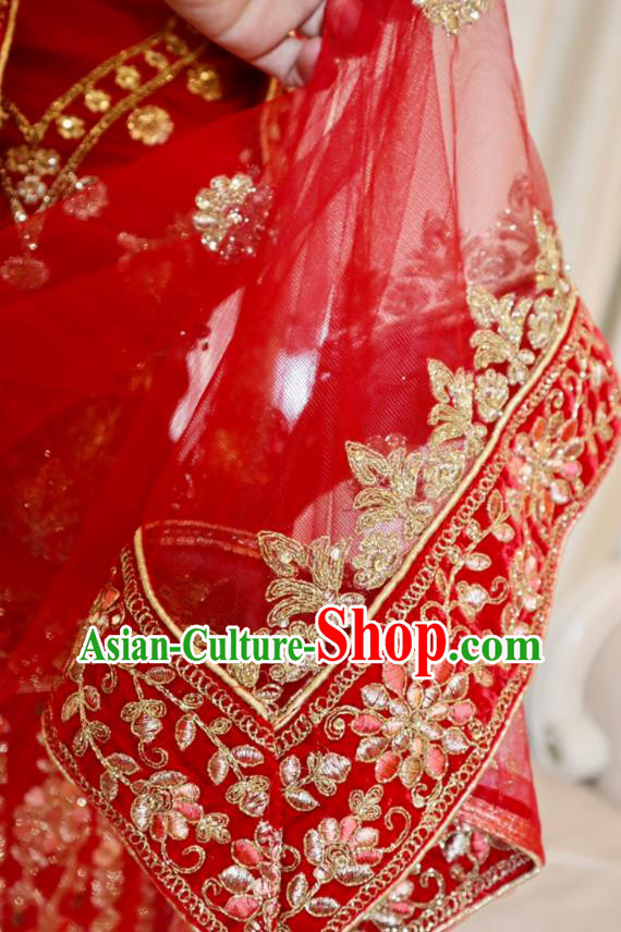 India Traditional Wedding Dress Clothing Indian Bride Lengha Garment Top Embroidered Beads Red Outfit