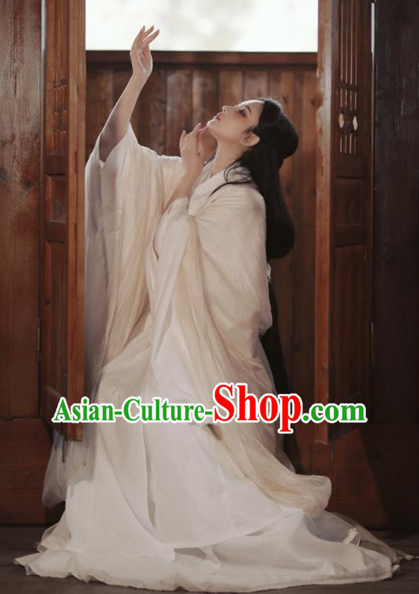 Chinese Traditional White Hanfu Clothing Ancient Swordswoman Dress Outfits Wei Dynasty Princess Costumes
