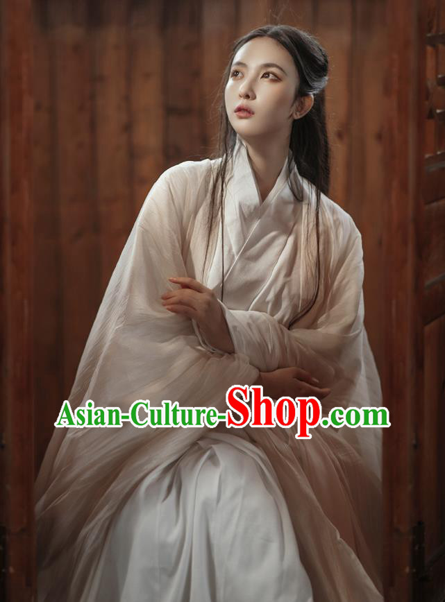 Chinese Traditional White Hanfu Clothing Ancient Swordswoman Dress Outfits Wei Dynasty Princess Costumes