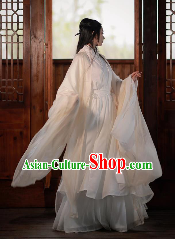 Chinese Traditional White Hanfu Clothing Ancient Swordswoman Dress Outfits Wei Dynasty Princess Costumes