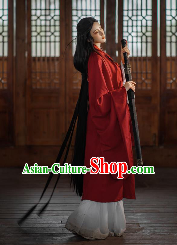 Chinese Wei Dynasty Princess Costumes Traditional Red Hanfu Clothing Ancient Swordswoman Dress Outfits