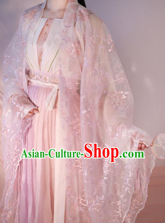 Chinese Traditional Hanfu Clothing Ancient Princess Pink Dress Tang Dynasty Palace Beauty Costumes