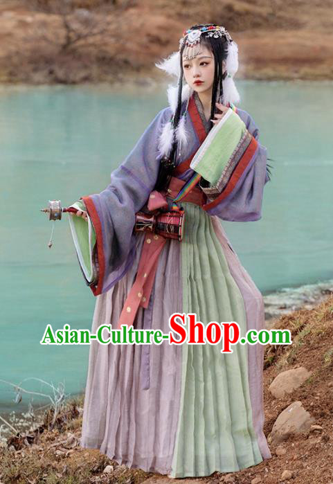 Chinese Jin Dynasty Princess Garment Costumes Ancient Noble Woman Clothing Traditional Purple Hanfu Dress